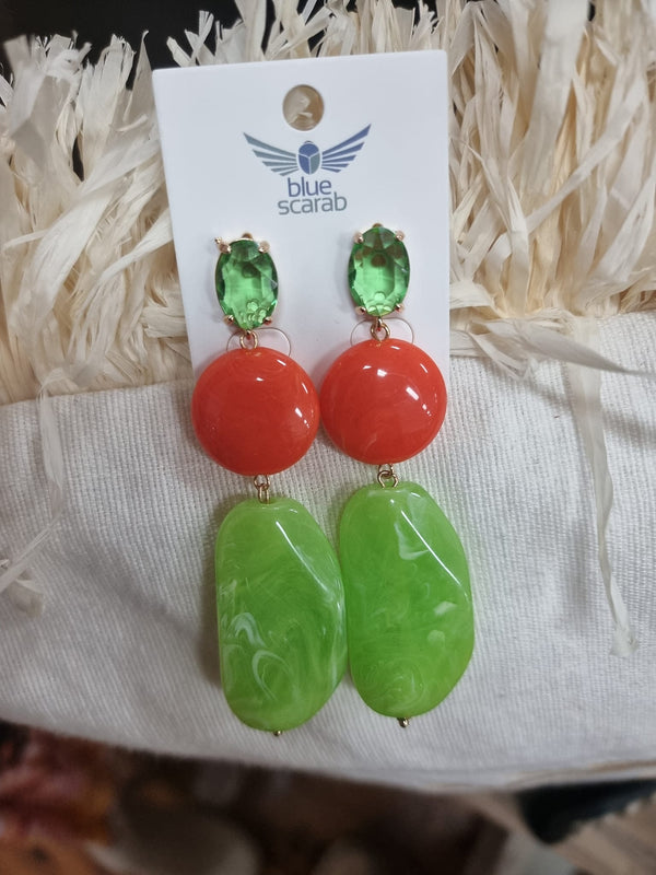 Green and Orange Drop Earrings